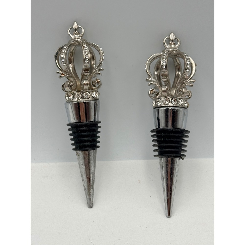 Crown Bottle Stopper Set 2pc Silver Rhinestone Royal Barware
